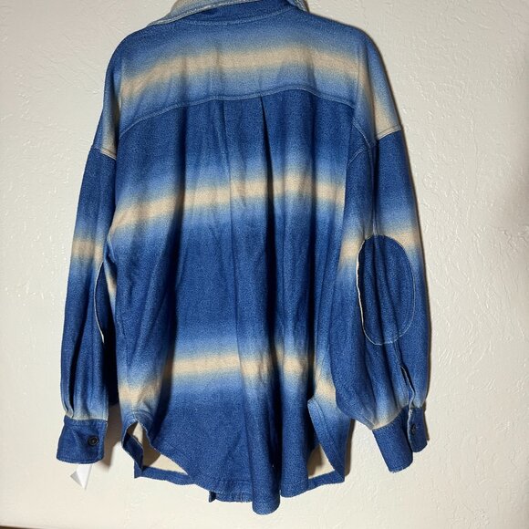 Free People Fleece Printed Deep Sea Blue Combo Ruby Jacket L Size NWOT - Picture 6 of 12